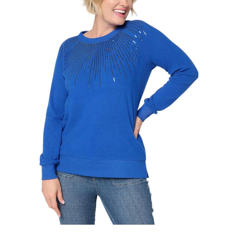 Jingle Belles by Kim Gravel Women's Starburst Sequin Top Sapphire - Regular